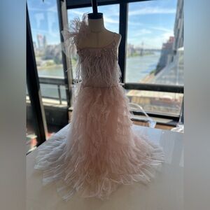 Girls size 12 pink Tutu du Mondre tulle and feather dress